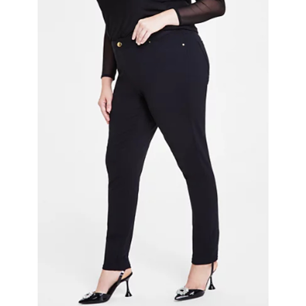 New INC Womens Plus Size 28W Skinny Leg Front Zip Mid Rise Black Ponte Pants